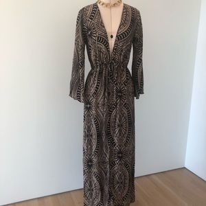 Long sleeve deep plunge maxi dress